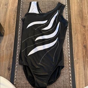 Black and white gymnastics leotard